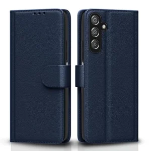 Flip Cover Leather Finish for Samsung Galaxy A16 5G | Complete Protection | Wallet Stand and Shock Proof | Inside TPU with Card Pockets Flip Case (Blue)
