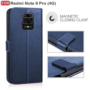 Redmi Note 9 Pro/Note 9 Pro Max/Note 10 Lite Flip Cover | Leather Finish | Inside Pockets & Inbuilt Stand | Shockproof Wallet Style Magnetic Closure Back Case Flipcover (Blue)